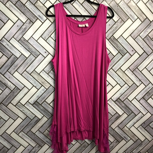 LOGO Layers Hot Pink Lace Detail Tunic Tank Top